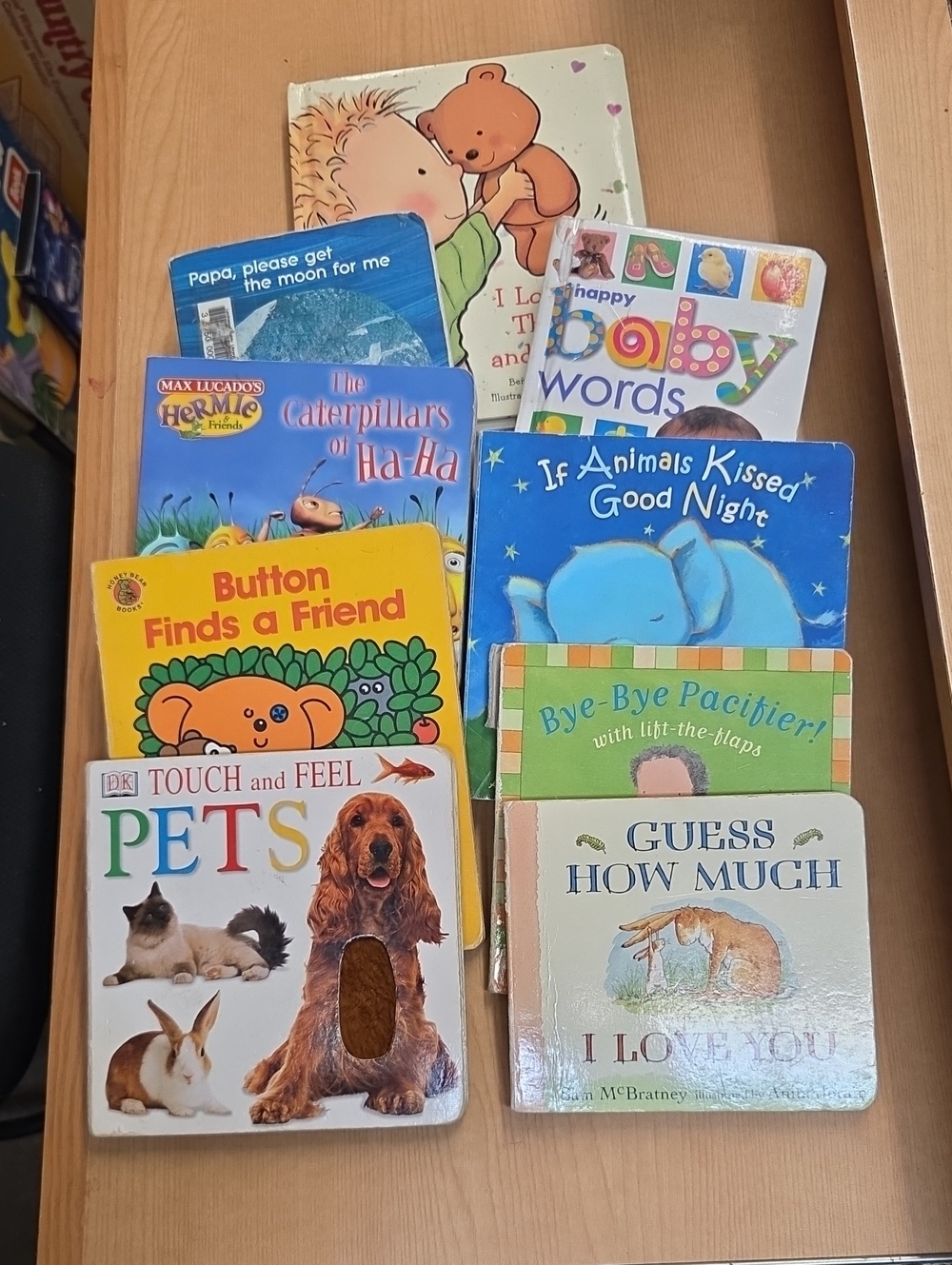9 Misc Childrens Board Books .Happy Baby Words, Touch And Feel Pets...